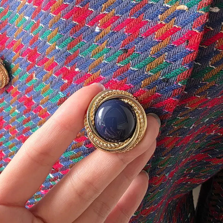 [BUNJANG] Tweed Jacket with Velvet Color Block / 벨벳 배색 카라 보카시 체크 트위드 자켓