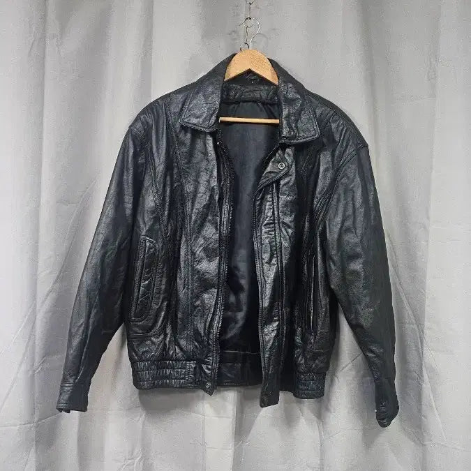 [BUNJANG] Victory Vintage Black Leather Blouson Jacket / 빈티지 블랙 가죽 블루종 자켓