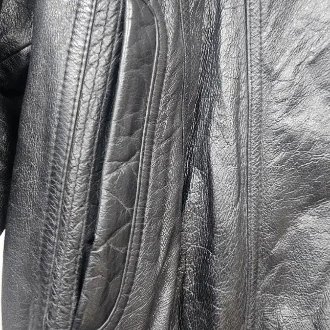 [BUNJANG] Victory Vintage Black Leather Blouson Jacket / 빈티지 블랙 가죽 블루종 자켓