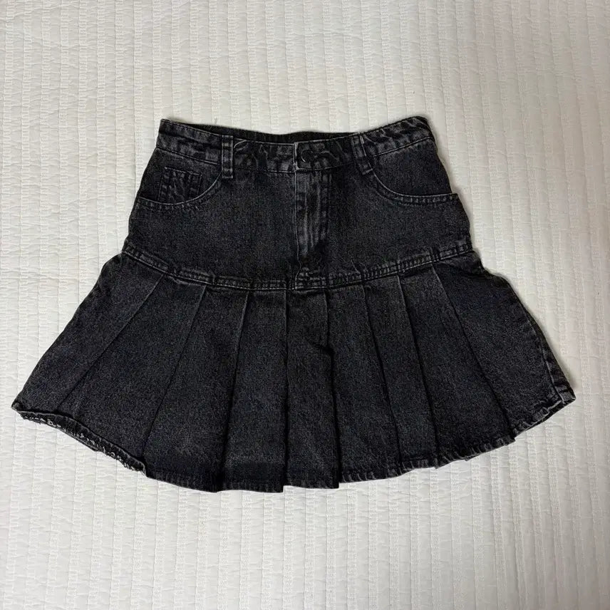 [BUNJANG] Black Denim Pleated Mini Skirt M / 교신가능) 흑청 데님 플리츠 미니스커트 M