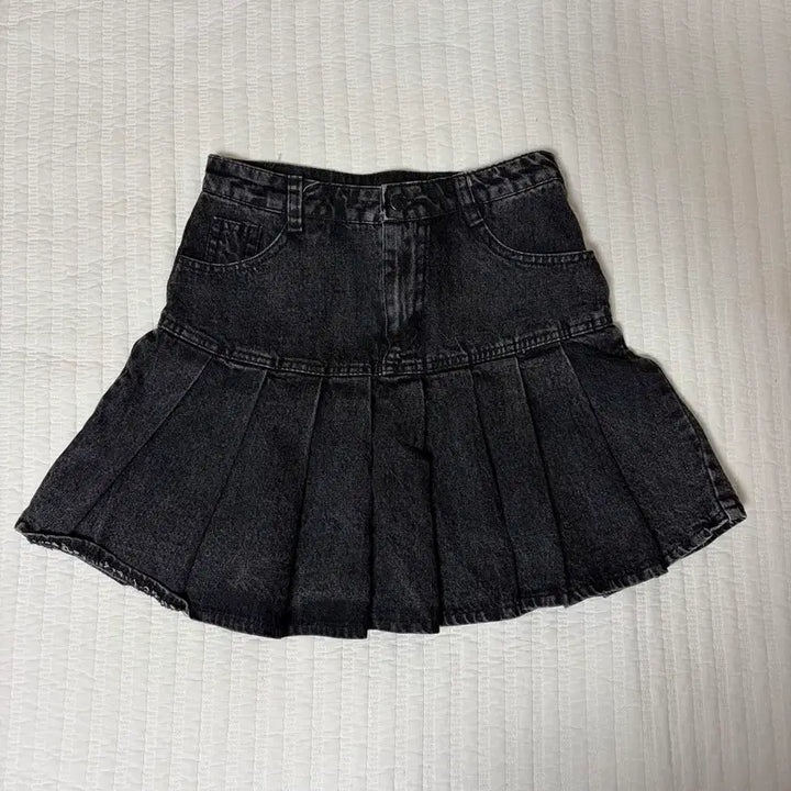 [BUNJANG] Black Denim Pleated Mini Skirt M / 교신가능) 흑청 데님 플리츠 미니스커트 M