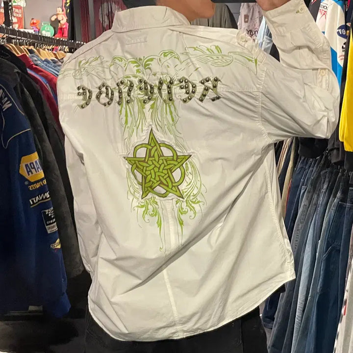 [BUNJANG] IM Western Printing White Shirt / [IM] vtg 웨스턴 프린팅 화이트 셔츠