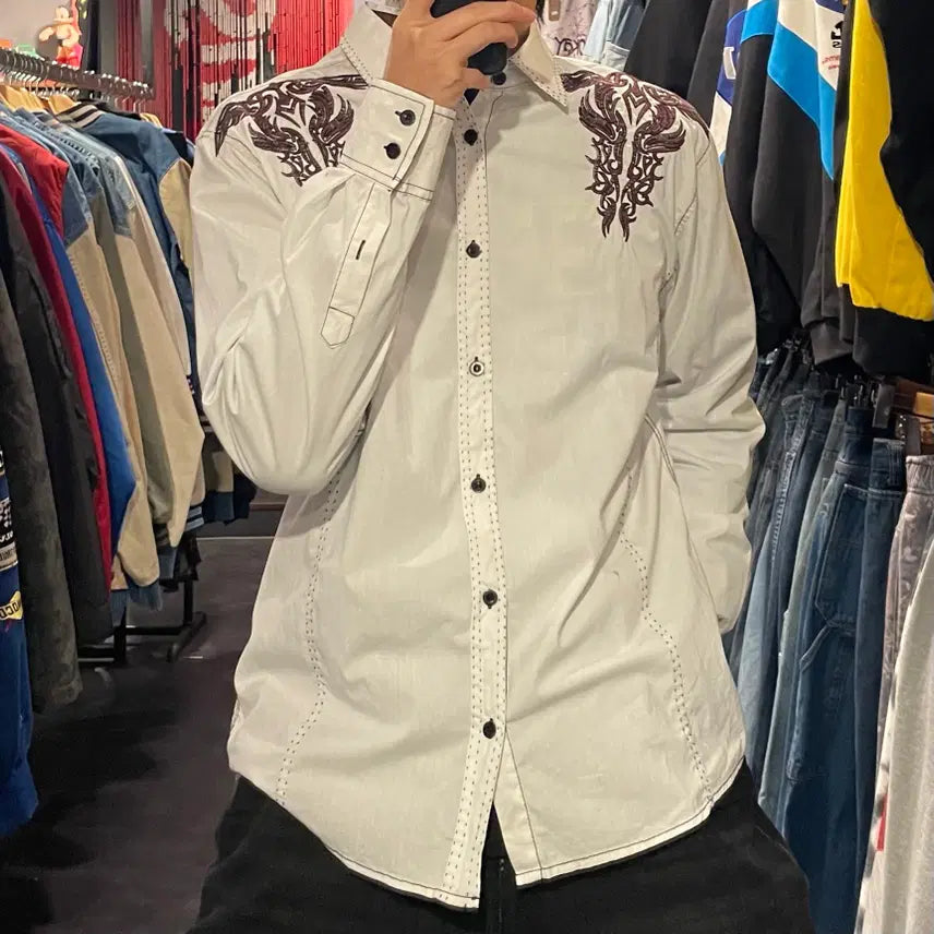 [BUNJANG] IM Western Embroidered White Shirt / [IM] vtg 웨스턴 자수 화이트 셔츠