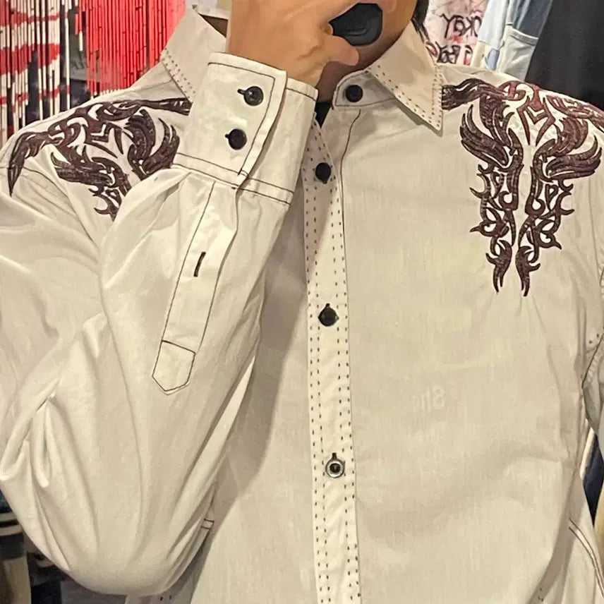 [BUNJANG] IM Western Embroidered White Shirt / [IM] vtg 웨스턴 자수 화이트 셔츠