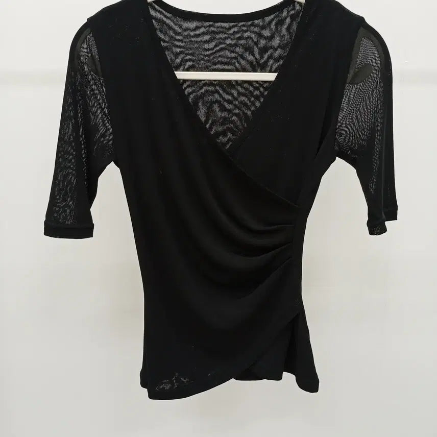 [BUNJANG] Wrap Style Sheer Short Sleeve Top / 랩스타일 시스루 반팔