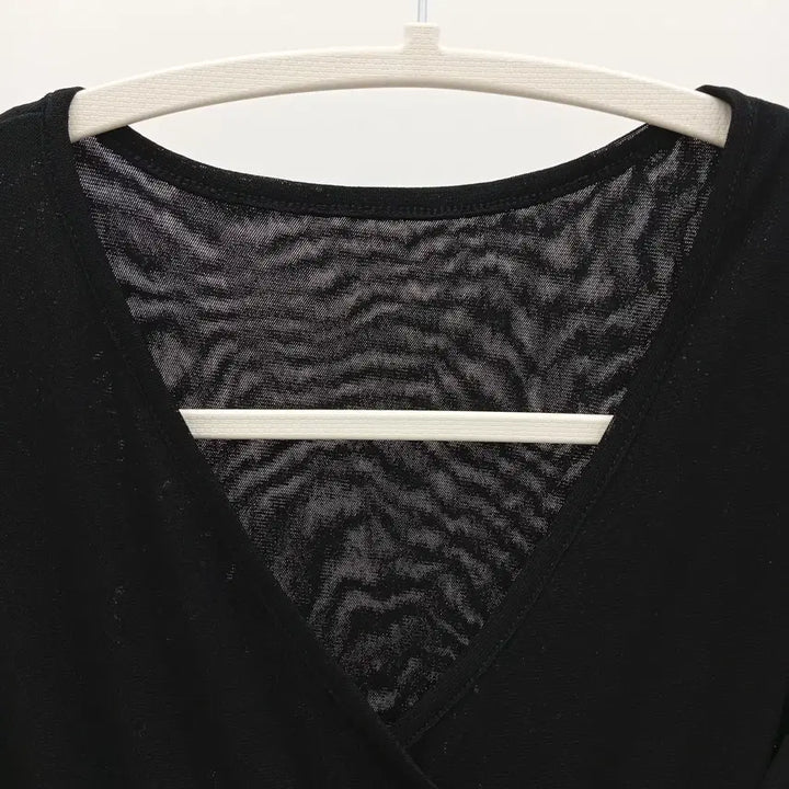 [BUNJANG] Wrap Style Sheer Short Sleeve Top / 랩스타일 시스루 반팔