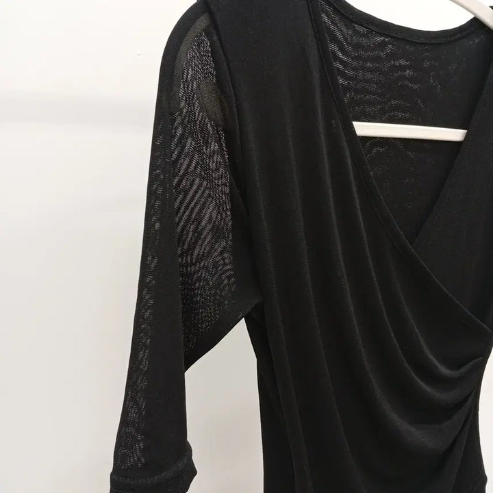 [BUNJANG] Wrap Style Sheer Short Sleeve Top / 랩스타일 시스루 반팔