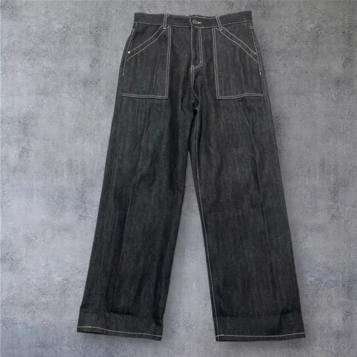 [SOLD OUT] 비슬로우 Beslow 흑청 스티치 포인트 셀비지 와이드 데님팬츠 32