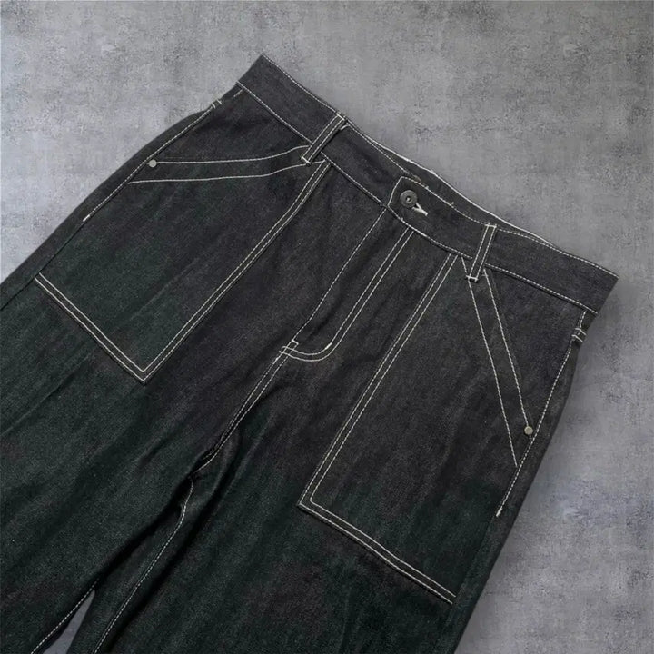 [SOLD OUT] 비슬로우 Beslow 흑청 스티치 포인트 셀비지 와이드 데님팬츠 32