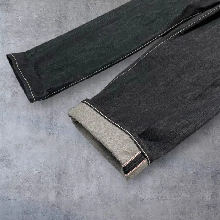 [SOLD OUT] 비슬로우 Beslow 흑청 스티치 포인트 셀비지 와이드 데님팬츠 32