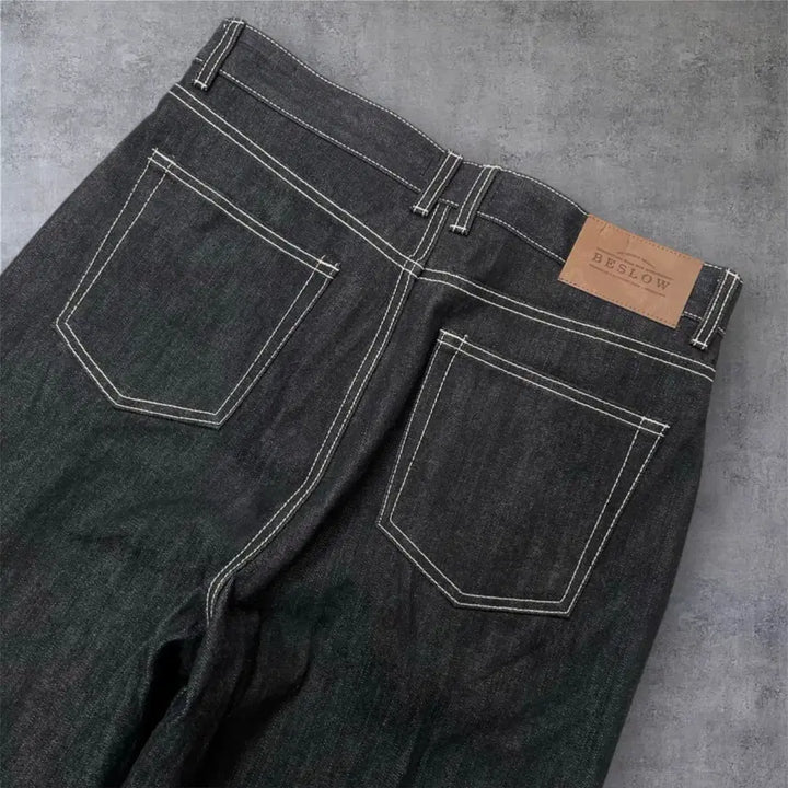 [SOLD OUT] 비슬로우 Beslow 흑청 스티치 포인트 셀비지 와이드 데님팬츠 32
