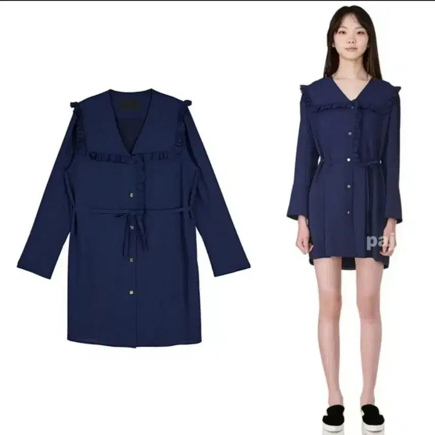 [BUNJANG] Lucky Chouette Navy Ruffle Collar Mini Dress / 럭키슈에뜨 네이비 러플 칼라 미니 드레스 원피스