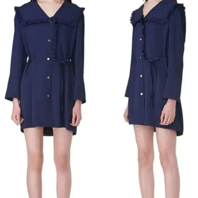 [BUNJANG] Lucky Chouette Navy Ruffle Collar Mini Dress / 럭키슈에뜨 네이비 러플 칼라 미니 드레스 원피스