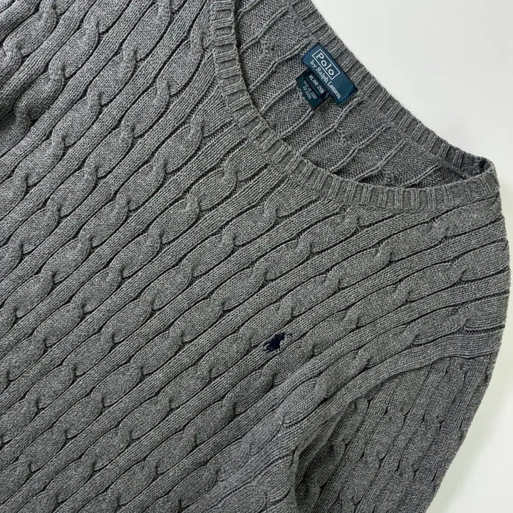 [BUNJANG] Polo Ralph Lauren Gray Cable Knit Sweater / Polo  폴로 랄프로렌 자수 코튼 그레이 꽈배기 니트