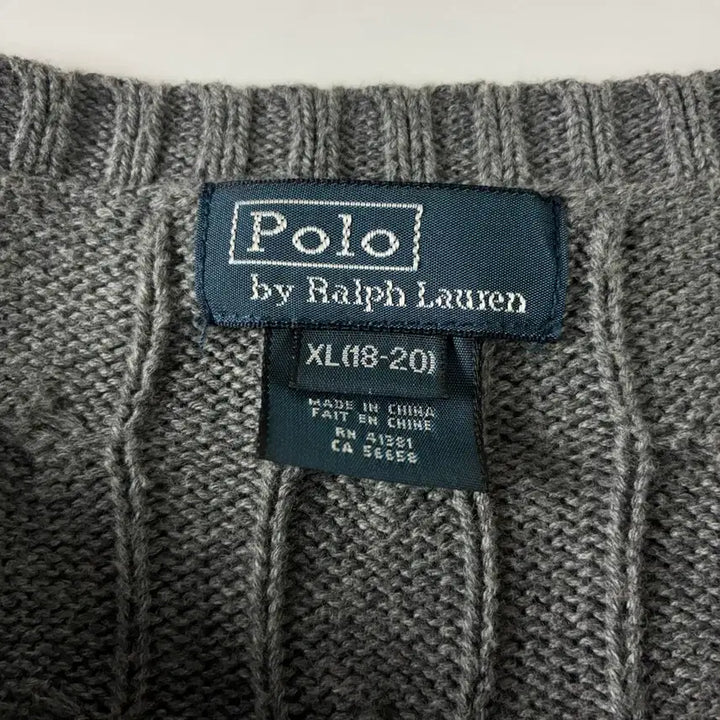 [BUNJANG] Polo Ralph Lauren Gray Cable Knit Sweater / Polo  폴로 랄프로렌 자수 코튼 그레이 꽈배기 니트