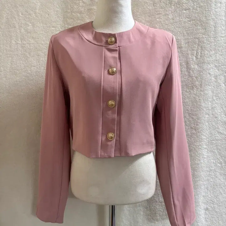 [BUNJANG] Pink Crop No-Collar Jacket / 핑크 노카라 크롭 자켓