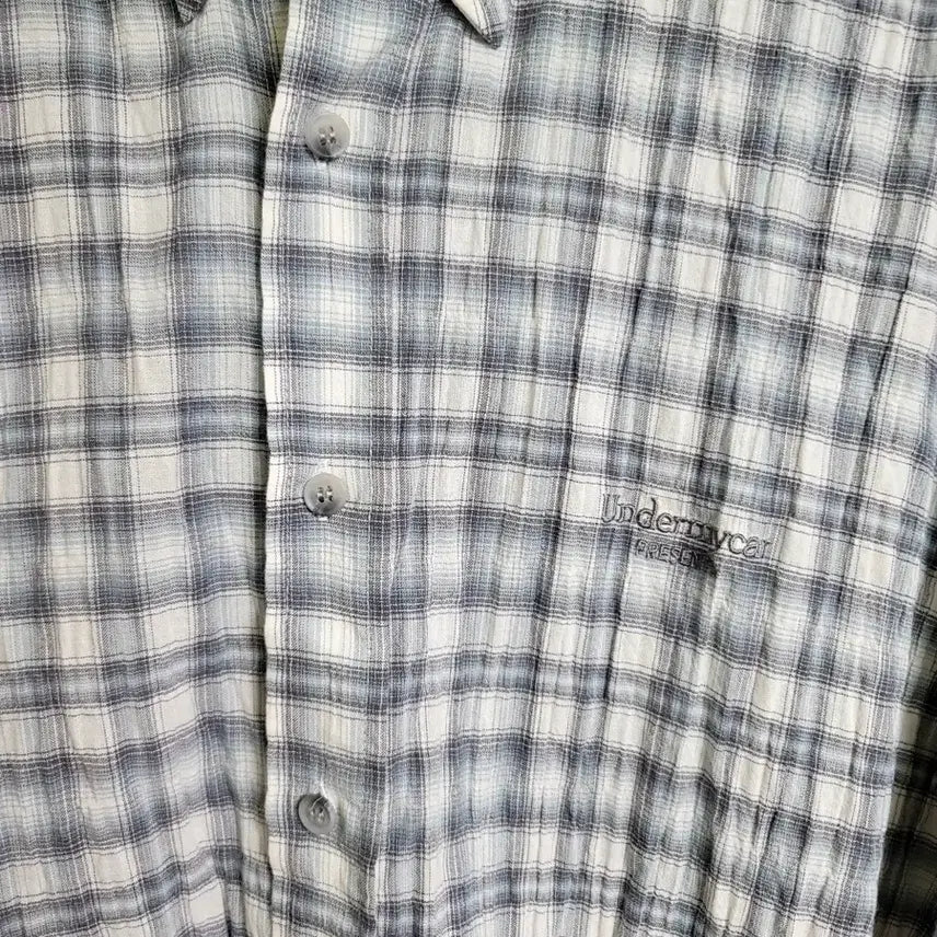 [BUNJANG] Under My Car Basic Check Shirt - White Blue / 언더마이카 무.37 안티 로고 플레이 베이직 체크셔츠 화이트블루