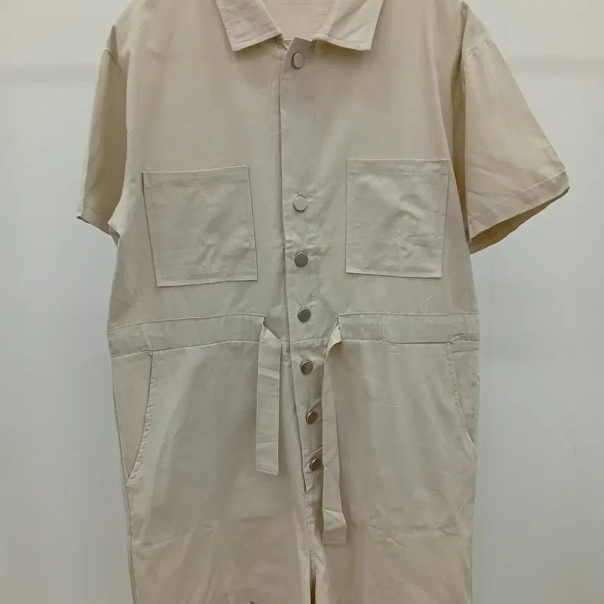 [BUNJANG] Beige Linen Half Jumpsuit / 베이지 린넨 하프 점프슈트