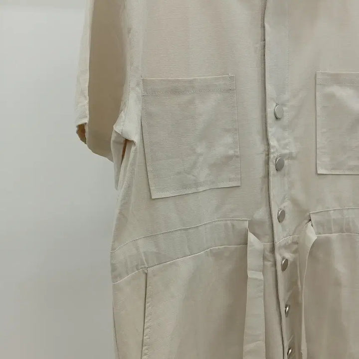 [BUNJANG] Beige Linen Half Jumpsuit / 베이지 린넨 하프 점프슈트