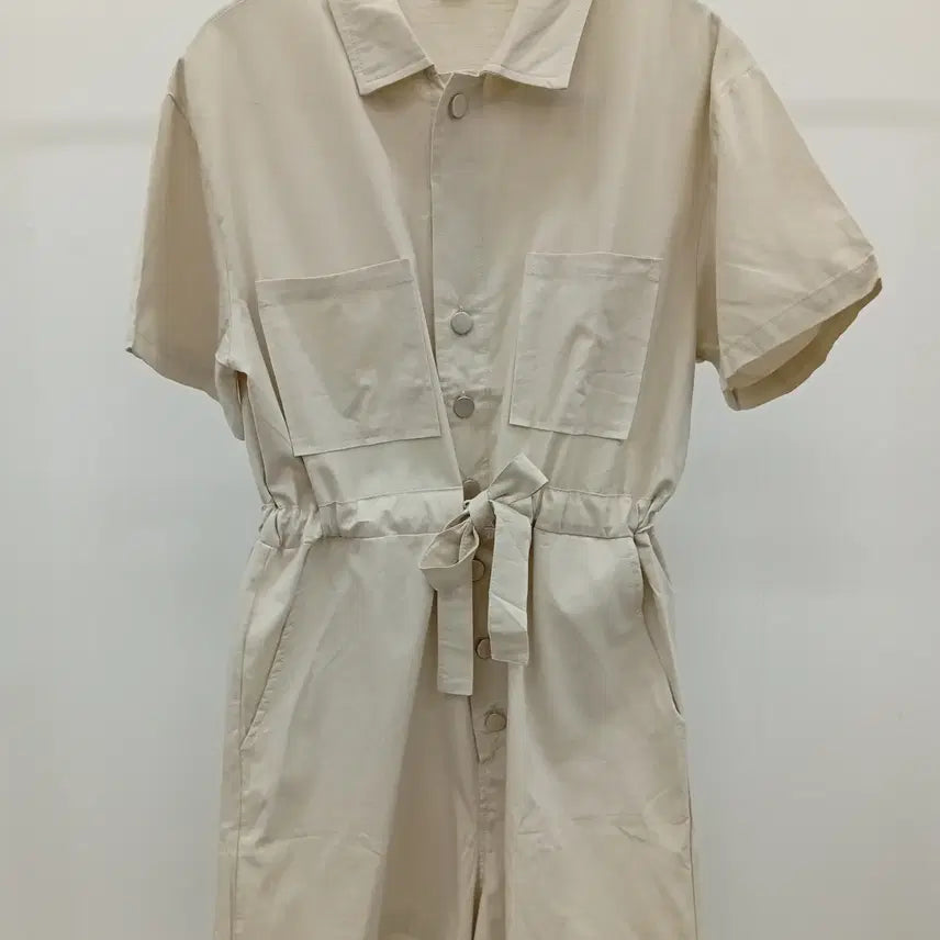 [BUNJANG] Beige Linen Half Jumpsuit / 베이지 린넨 하프 점프슈트