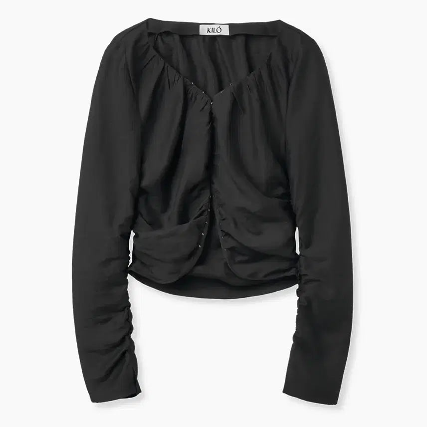 [BUNJANG] Kilo Shirring Hook Blouse Black / Kilo 카일로 셔링 후크 블라우스 블랙