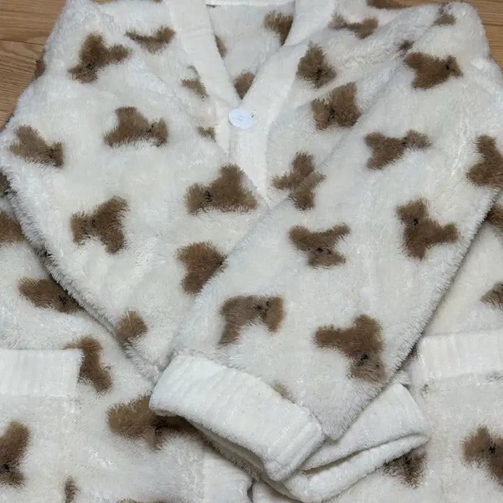 [BUNJANG] Teddy Bear Fleece Pajama Set / 곰돌이 잠옷 상하의 세트