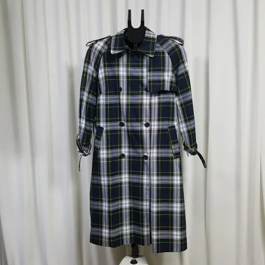 [BUNJANG] Women's Check Trench Coat / 여성 체크 트렌치코트 1회착용 허리끈포함 66 오일장