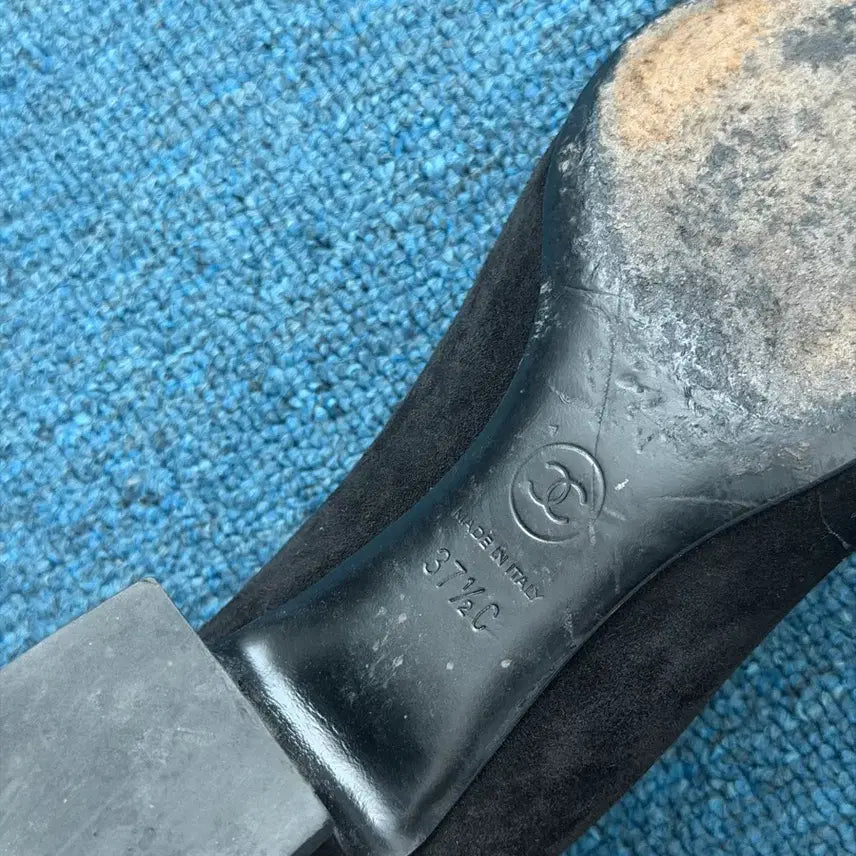 [BUNJANG] Chanel Black Suede Chain Flat Shoes / 샤넬 블랙 스웨이드 체인 플랫 슈즈 37.5