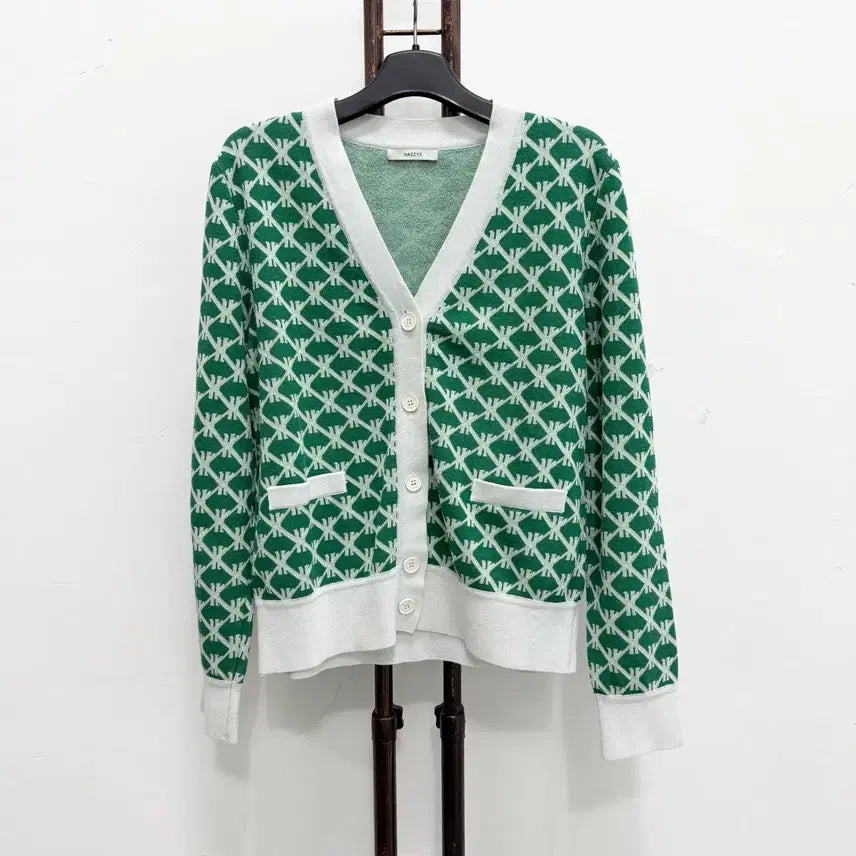 [BUNJANG] HAZZYS Green Pattern Cardigan / 정품 헤지스 HAZZYS 그린 패턴 가디건
