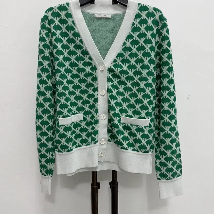 [BUNJANG] HAZZYS Green Pattern Cardigan / 정품 헤지스 HAZZYS 그린 패턴 가디건