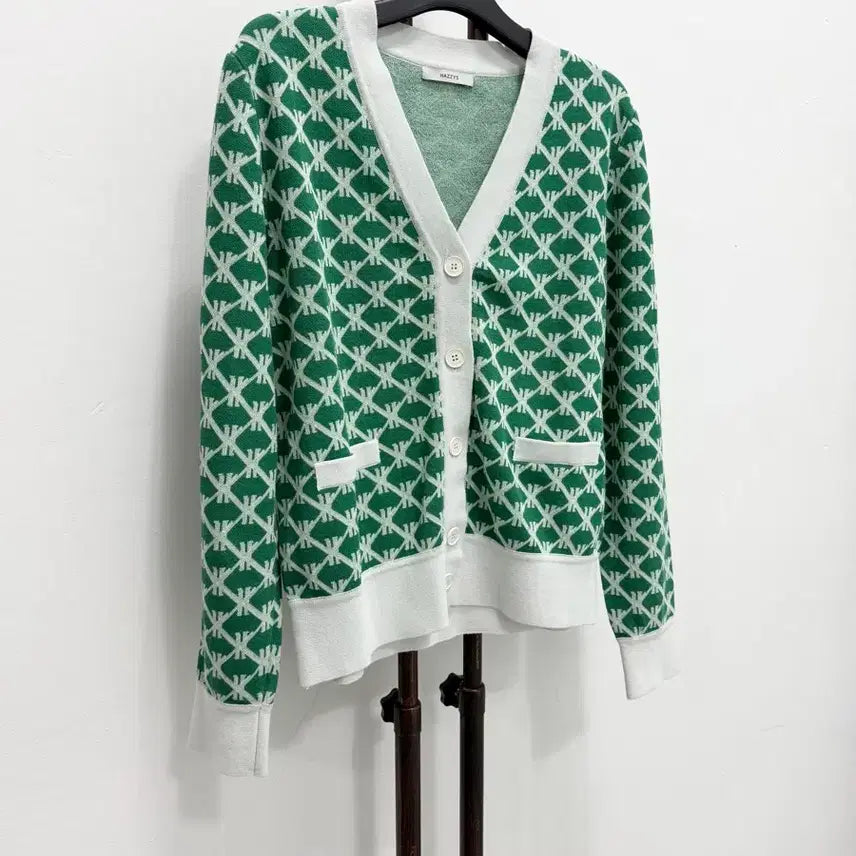 [BUNJANG] HAZZYS Green Pattern Cardigan / 정품 헤지스 HAZZYS 그린 패턴 가디건