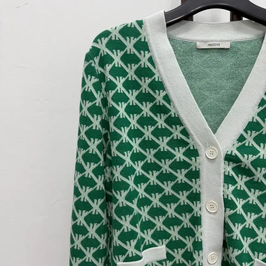 [BUNJANG] HAZZYS Green Pattern Cardigan / 정품 헤지스 HAZZYS 그린 패턴 가디건