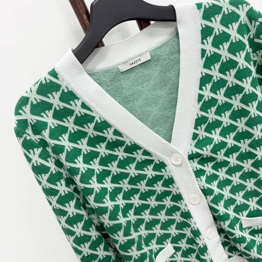 [BUNJANG] HAZZYS Green Pattern Cardigan / 정품 헤지스 HAZZYS 그린 패턴 가디건