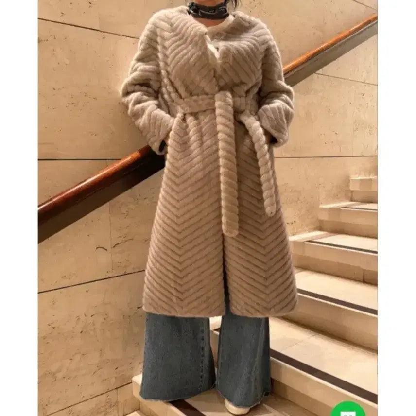 [BUNJANG] Closet Nine Vegan Mink Long Coat - Gray, S / 클로젯나인 사선 비건 밍크 롱 코트 - 그레이,S