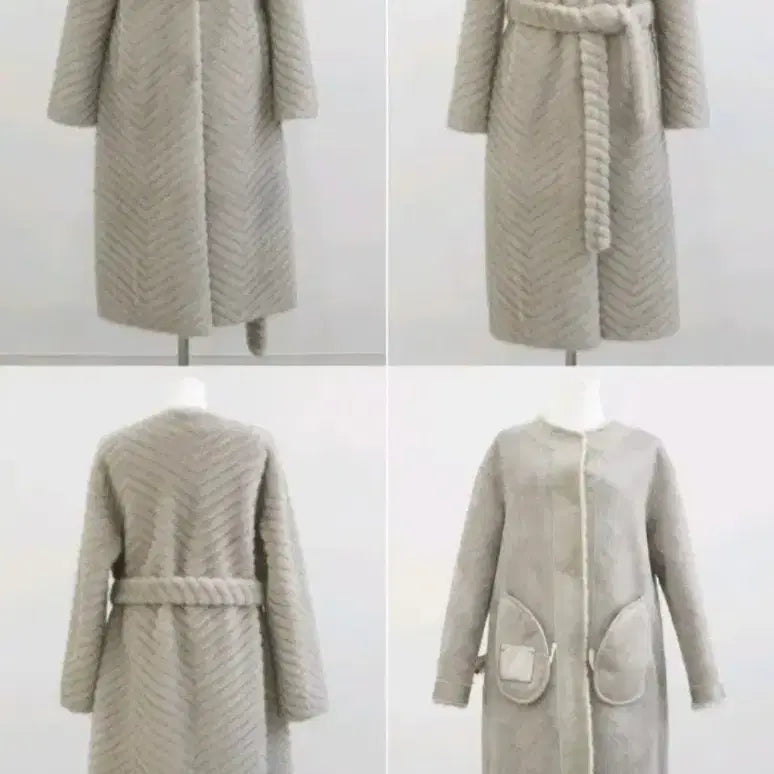 [BUNJANG] Closet Nine Vegan Mink Long Coat - Gray, S / 클로젯나인 사선 비건 밍크 롱 코트 - 그레이,S