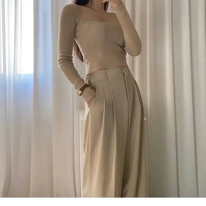 [BUNJANG] Slim Banding Slacks - Beige / 슬림 밴딩 슬랙스 - 베이지