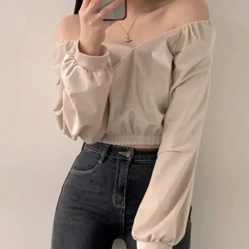 [BUNJANG] Off-Shoulder Puff Blouse Ivory New / 오프숄더 퍼프 블라우스 아이보리 새상품