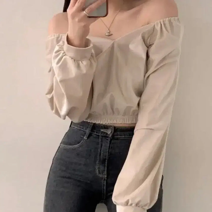 [BUNJANG] Off-Shoulder Puff Blouse Ivory New / 오프숄더 퍼프 블라우스 아이보리 새상품