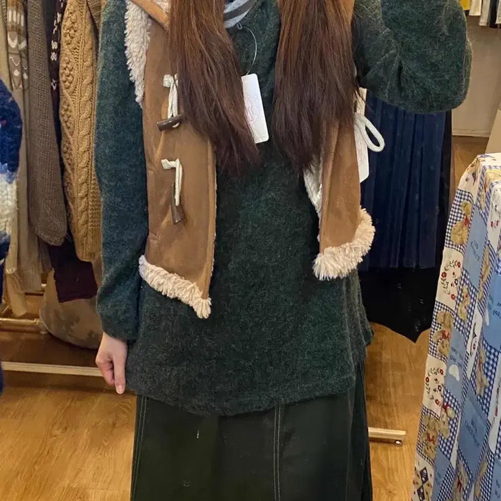 [BUNJANG] Suzuko Layered Collar Knit Sweater / 스즈코 빈티지 모리걸 레이어드 폴라 니트 모리노카토 카모메산장 지구네