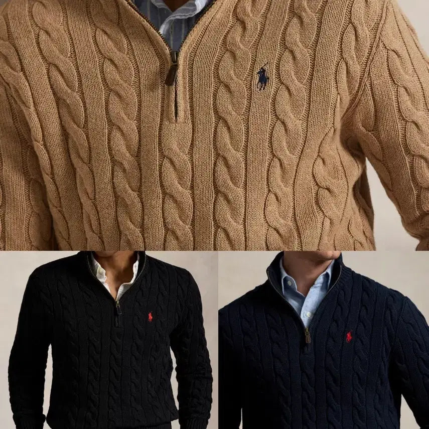 [BUNJANG] Polo Ralph Lauren Cable Knit Sweater / [미개봉새제픔] 폴로 랄프로렌 꽈배기 반집업&라운드넥 니트