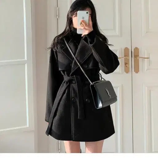 [BUNJANG] Wool Half Coat - Black / 모직 반코트 블랙