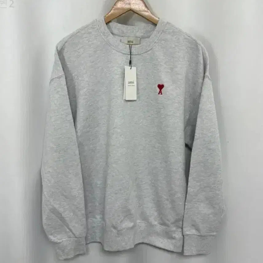 [BUNJANG] AMI Small Heart Logo Sweatshirt / (특가)아미 스몰 하트 로고 맨투맨 큐알인증 그레이 블랙 S
