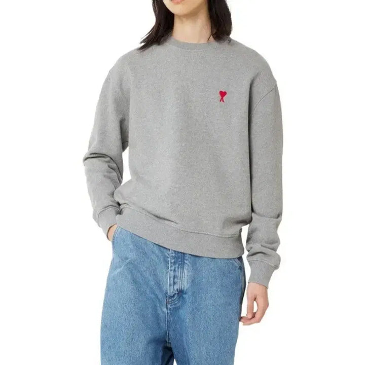 [BUNJANG] AMI Small Heart Logo Sweatshirt / (특가)아미 스몰 하트 로고 맨투맨 큐알인증 그레이 블랙 S