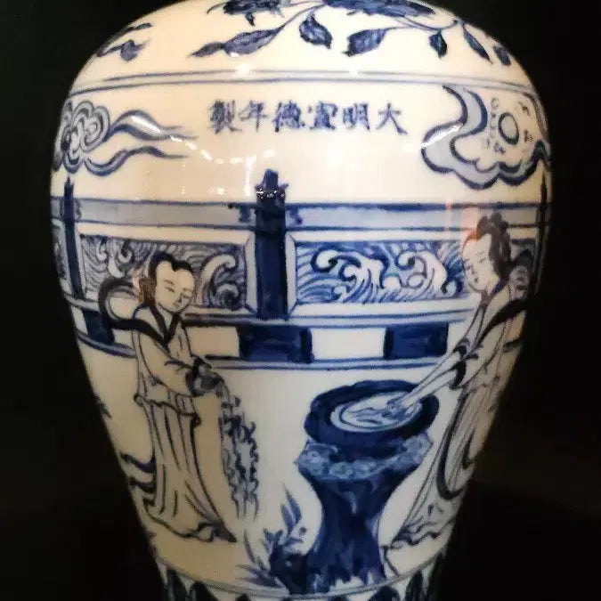 [BUNJANG] Celadon Porcelain Plum, Pine, Bamboo Double-Handle Vase / 청화 삼우도문 쌍미도매병