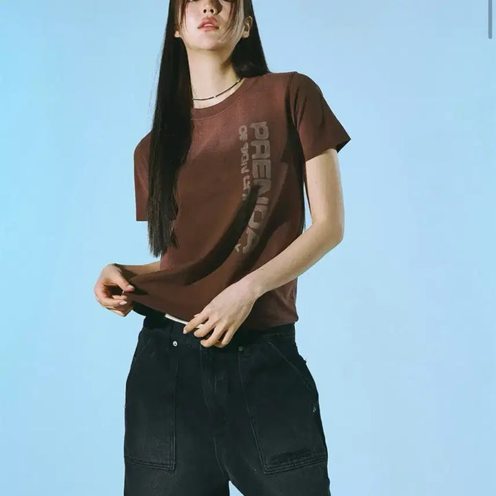 [BUNJANG] Frenda Half Sleeve T-Shirt Brown / 프렌다 반팔 브라운