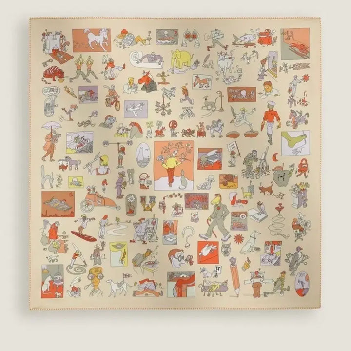 [BUNJANG] Hermes Illustrated Pattern Scarf / 에르메스 일러스트 패턴 스카프