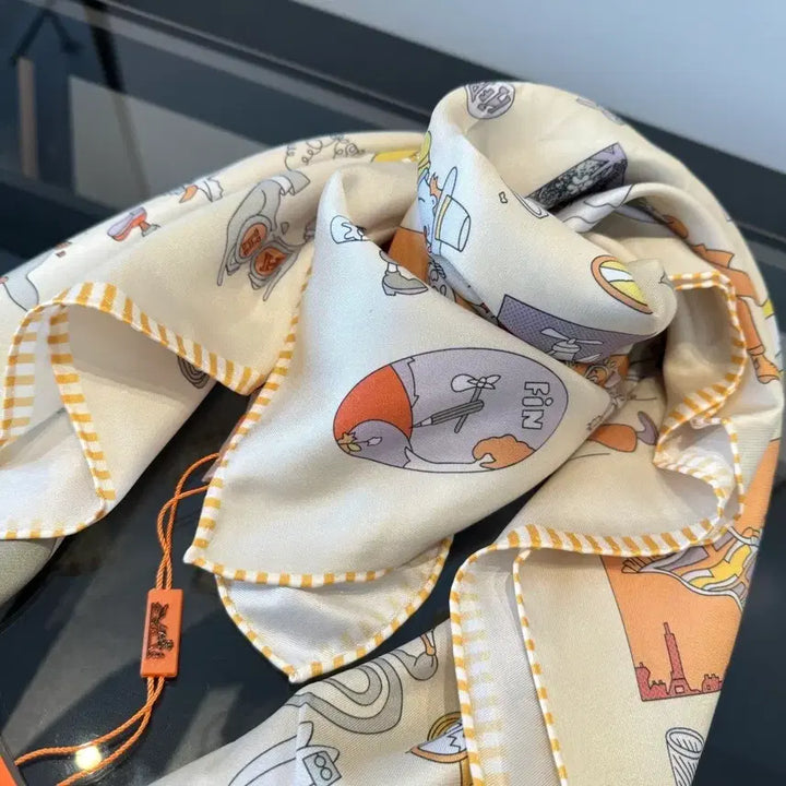 [BUNJANG] Hermes Illustrated Pattern Scarf / 에르메스 일러스트 패턴 스카프