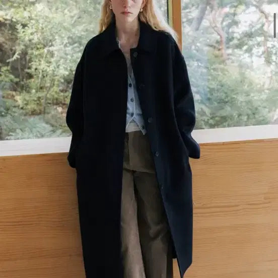 [BUNJANG] Monoha Cashmere Blend Single Coat - Dark Navy / 모노하 Cashmere blend single coat 코트 다크네이비