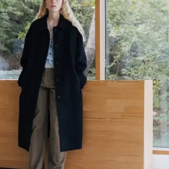 [BUNJANG] Monoha Cashmere Blend Single Coat - Dark Navy / 모노하 Cashmere blend single coat 코트 다크네이비
