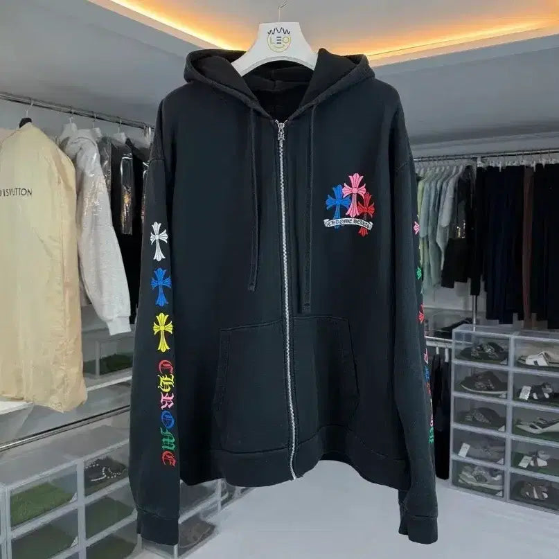 [SOLD OUT] [정품] 크롬하츠 멀티 컬러 크로스 패치 집업 후드 XL